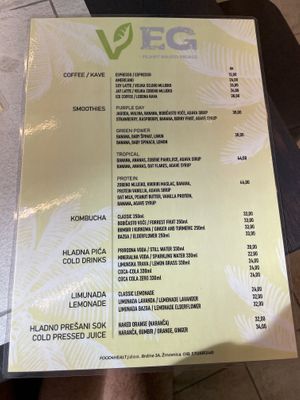 Carta bebidas  at VEG in Split