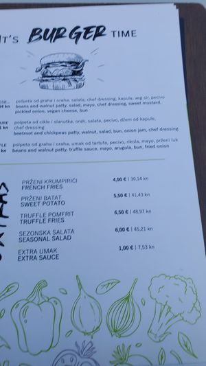 Menu at VEG in Split