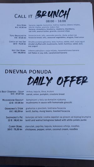 Menu at VEG in Split