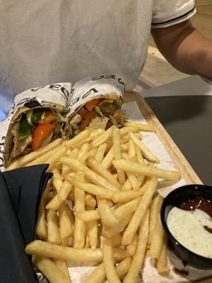 Tofu and vegetable katsu wrap with truffle friess  at VEG in Split