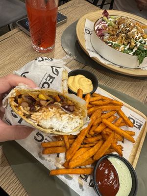 Chilli sin carne burrito and sweet potato fries   at VEG in Split