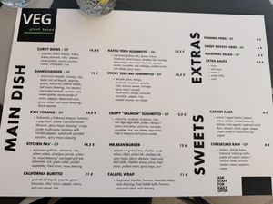 The menu as at July 2025  at VEG in Split
