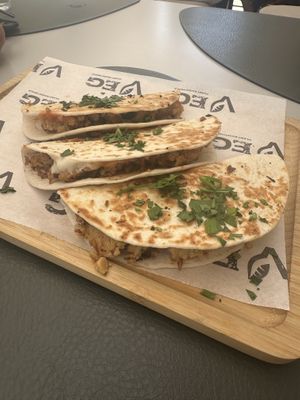 Trio tacos (I asked for no coleslaw or red onion pickles) really good tempeh!!!!!   at VEG in Split