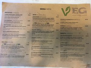 The menu (as at November 2019) at VEG in Split
