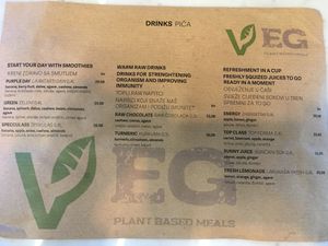 The menu at VEG in Split