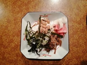 Onigiri, natto, tsukemono, nori, hijiki... at Rakuraku in Kyoto