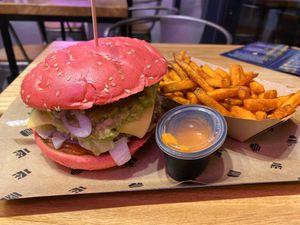 California Star with Sweet Potato Fries and Spicy Sauce! at Space Burger in Vienna