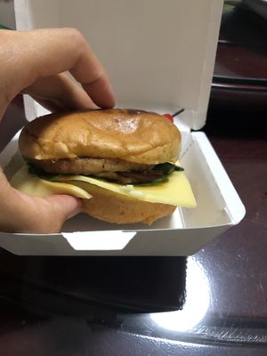 Yakitori burger (side view) at Veggie Dojo in Central Singapore