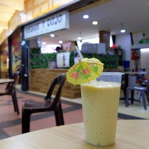 Banana, pineapple and coconut smoothie at Veggie Dojo in Central Singapore