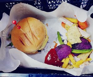 Spicy mayo burger  at Veggie Dojo in Central Singapore