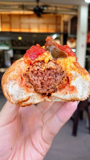 nacho cheese and salsa Beyond Sausage hot dog at Veggie Dojo in Central Singapore