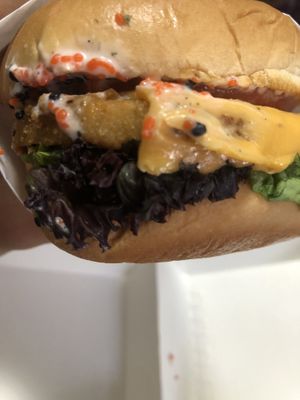 Vegan caviar burger at Veggie Dojo in Central Singapore