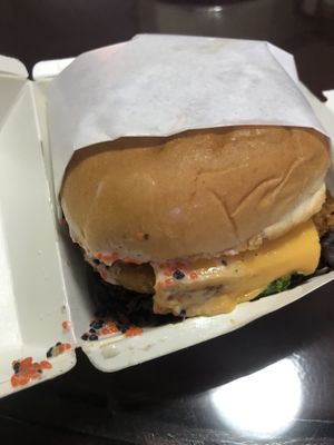 Vegan caviar burger at Veggie Dojo in Central Singapore