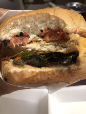 Vegan caviar burger at Veggie Dojo in Central Singapore