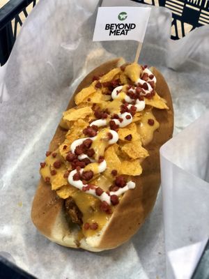 Nacho cheese hotdog at Veggie Dojo in Central Singapore