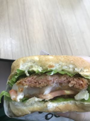 The tangy mayo burger. Soy patty  at Veggie Dojo in Central Singapore