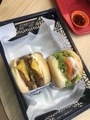 and the mushroom burger  at Veggie Dojo in Central Singapore