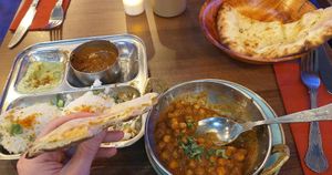 Kadai Cholley, Peshwari Nann, and Idly. All very good. at Masala Craft in York