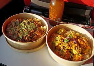 Pasta Bolo + Vegetable Tajine (Take out) at Le Botaniste - Bailli in Brussels