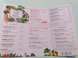 Menu at Le Botaniste - Bailli in Brussels