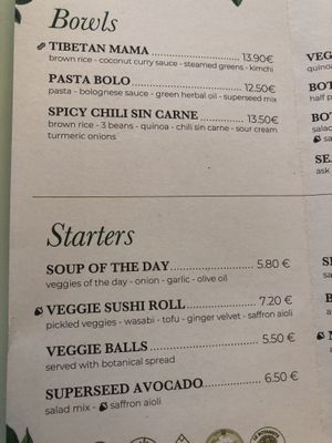 Menu  at Le Botaniste - Bailli in Brussels