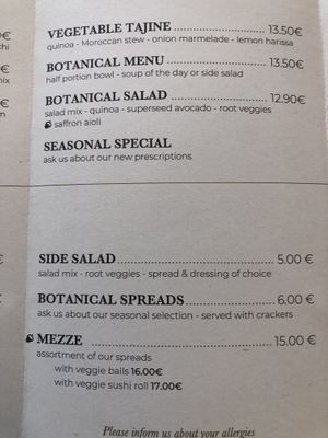Menu  at Le Botaniste - Bailli in Brussels