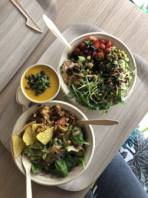 Mex bowl and It bowl plus squash soup at Ici la terre in Bordeaux