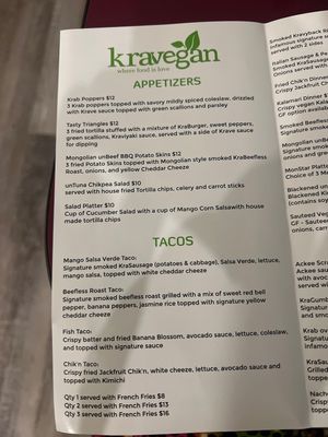 Menú  at KraVegan in Jacksonville