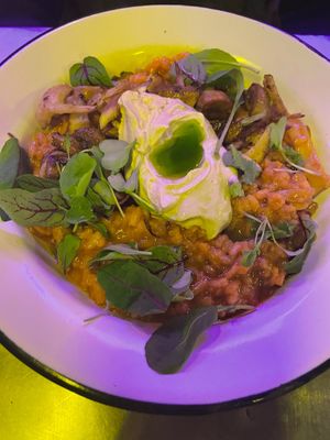 Arroz Caldoso - arborial rice, mushroom, cashew cream,  ginger  at Elektra Punk & Food in Bogota