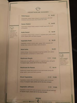 V= Vegan option available  at Coriander's - St Asaph in Christchurch