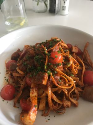 Spicy pasta with sausage.   at The Greenside Cafe in Johannesburg