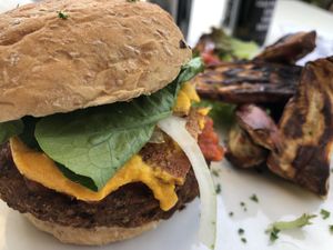 Bacon and cheese burger  at The Greenside Cafe in Johannesburg