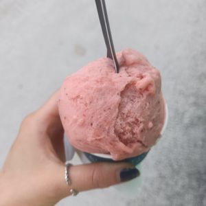 Strawberry orange basil sorbet at Augustus Gelatery in Upper Ferntree Gully