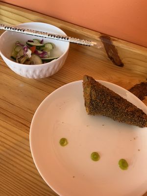 Hot temaki with cucumber salad  at Nana Veg in Salvador