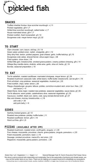 Menu 08/25/23  at Pickled Fish in Long Beach