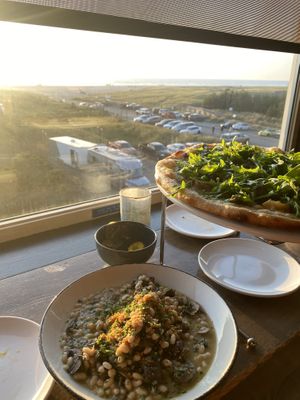 Pizza, beans and pickled veg   at Pickled Fish in Long Beach