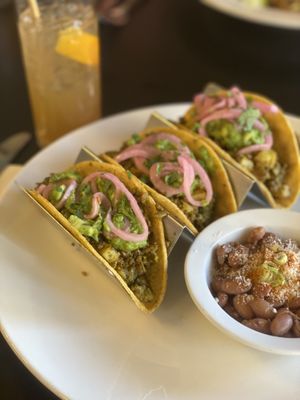 Green adobo potato tacos  at Blossoming Lotus - Irvington in Portland