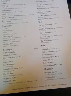 Menu at Blossoming Lotus - Irvington in Portland