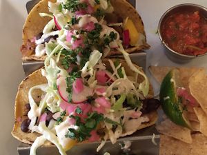 delicious black bean tacos at Blossoming Lotus - Irvington in Portland