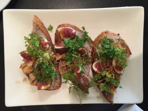 Chanterelle Toast :: chanterelle mushrooms, figs & walnut cheese, saba, chervil on toasted seeded multi-grain bread, Honeycrisp apple mustard. at Blossoming Lotus - Irvington in Portland