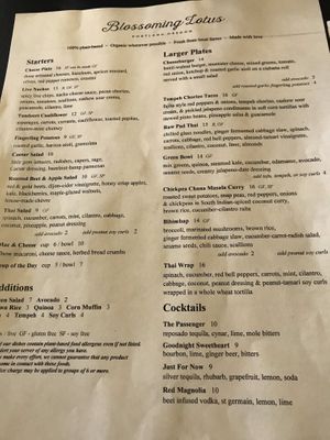 Menu at Blossoming Lotus - Irvington in Portland