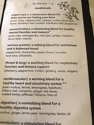 Tea menu at Blossoming Lotus - Irvington in Portland