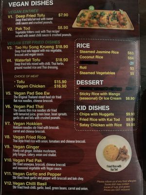 Vegan Menu at Sukkho Thaii in Thirroul