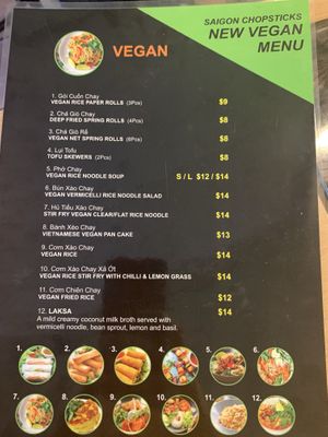 Menu at Saigon Chopsticks in The Entrance