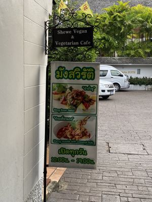 Menu in Driveway  at Shewe Vegan & Vegetarian Cafe in Chiang Mai
