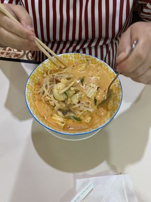 Tom Yam noodle mixed veg & tofu at Shewe Vegan & Vegetarian Cafe in Chiang Mai