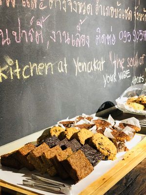 Selection of vegan cookies and cakes  at The Kitchen at Yenakat in Bangkok