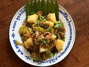 Potato salad with pickled mustard green (Shan State Recipe) 
สลัดมันฝรั่งผักกาดดอง (สูตรไทยใหญ่)  at The Kitchen at Yenakat in Bangkok