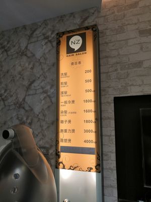 Prices at NZ Hair Salon in Taipei