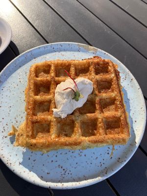 Waffle de pão de queijo, muito boa at Mornings in Curitiba